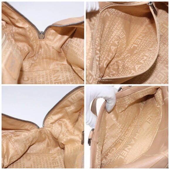 CHANEL Choco Bar Hand Bag Grained Calf Skin Beige Silver CC Auth 133063 - Picture 16 of 16